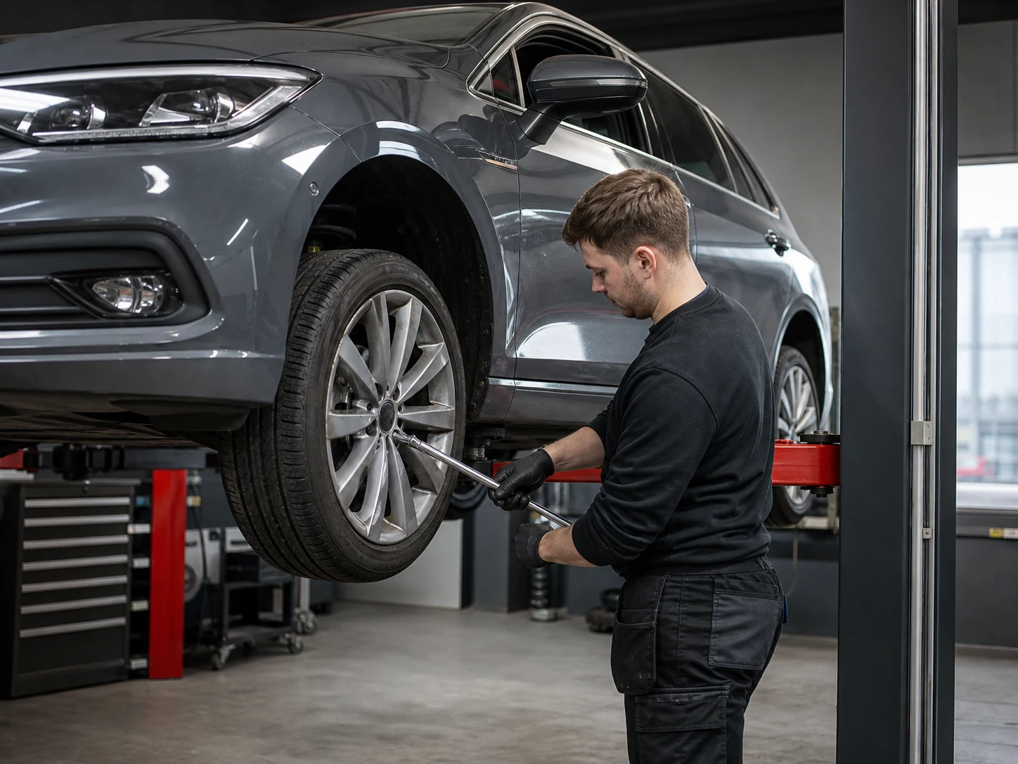 Radwechsel in der Werkstatt
